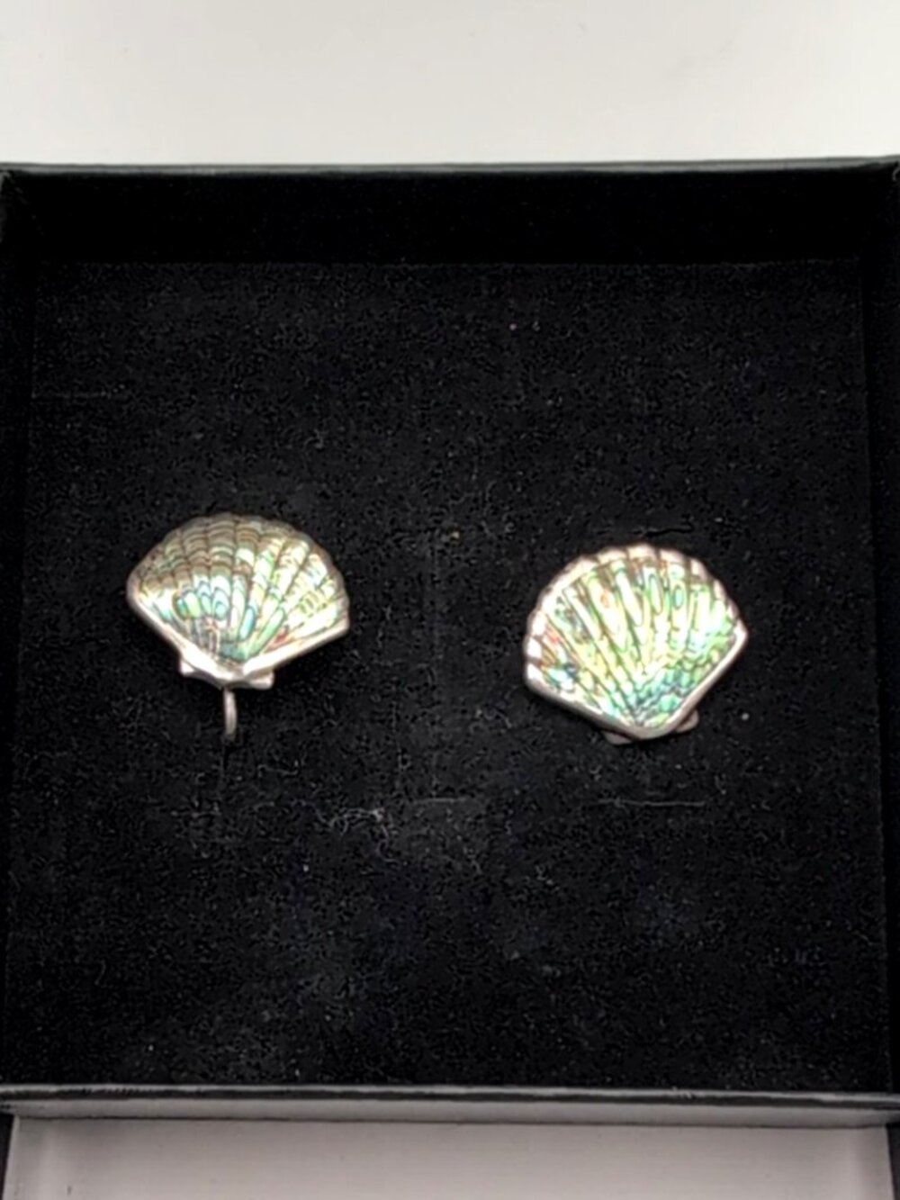Vintage Ataahua Sterling Silver New Zealand Paua Shell Clip On Earrings 3/4" VGC
